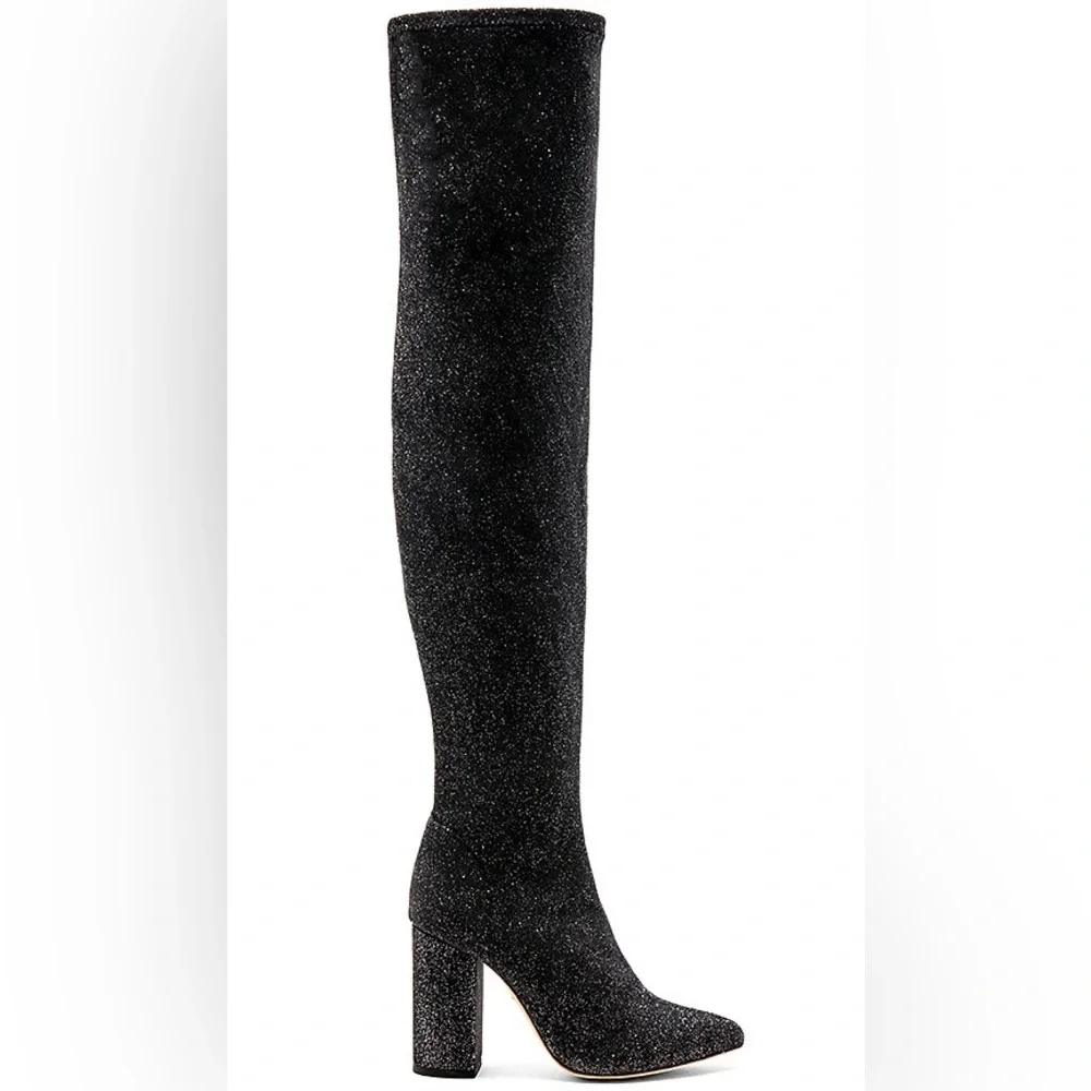 Raye x Revolve Farley Over the Knee Black Sparkly Boots